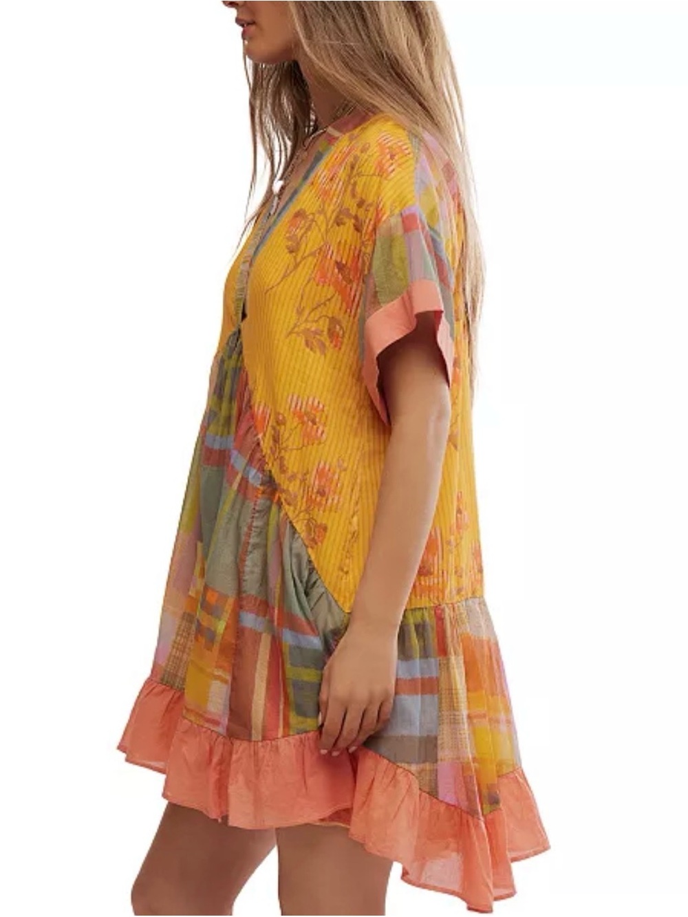 Free People Women's Agnes Printed V-Neck Cotton Oversized Dress in size S - Picture 3 of 5